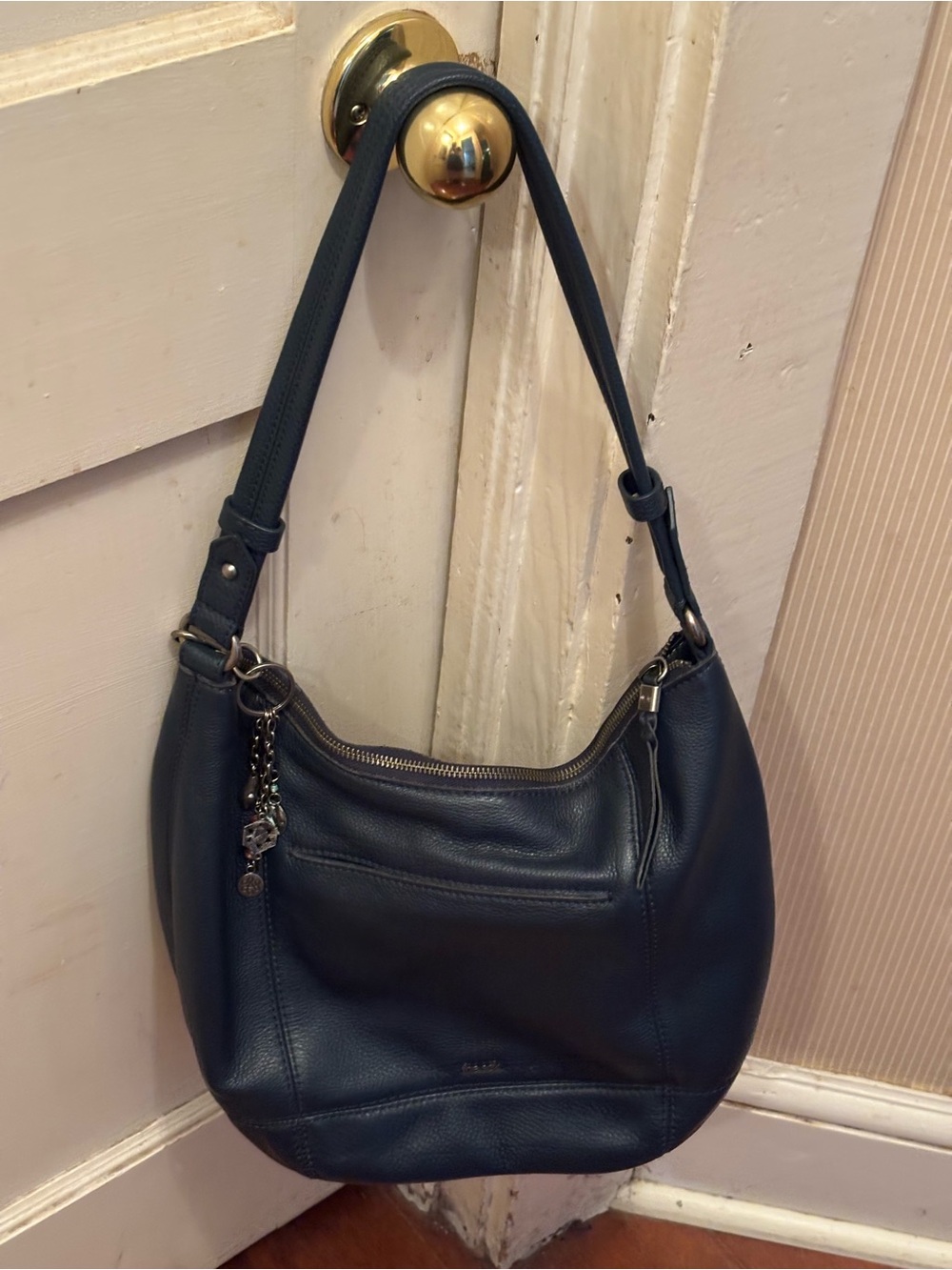 Classic Navy Leather Shoulder Bag - by The Sak -Women - Picture 2 of 8